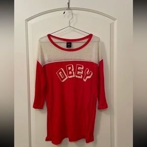 Obey worldwide lightweight 3/4” sleeve jersey style shirt